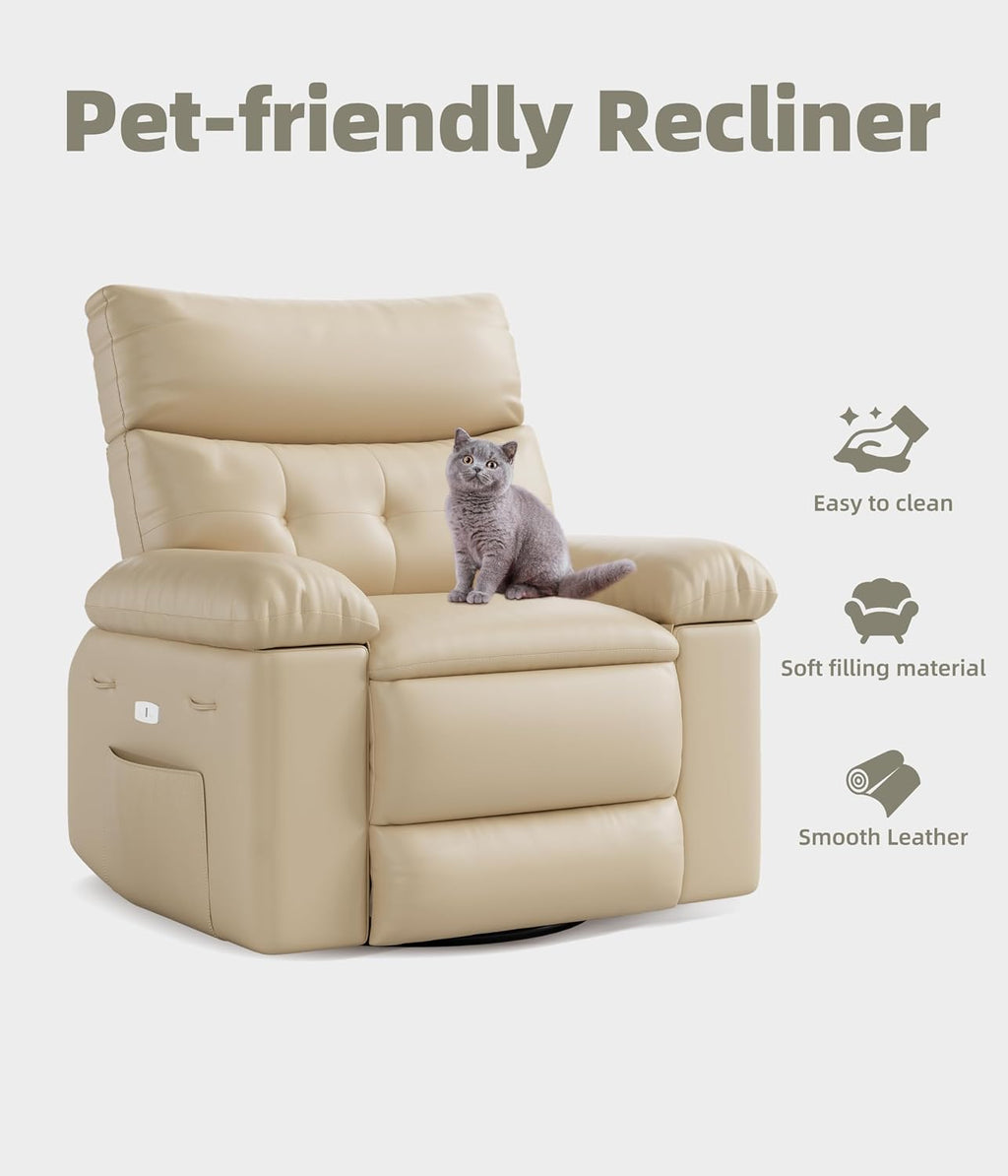 IDEALHOUSE Oversized Recliner Chair, Faux PU Leather Manual Recliner for Adults, Lazy Chair with 1.5X Sponge Filling and Side Pocket, Sofa Chair for Living Room, Bedroom, Nursery