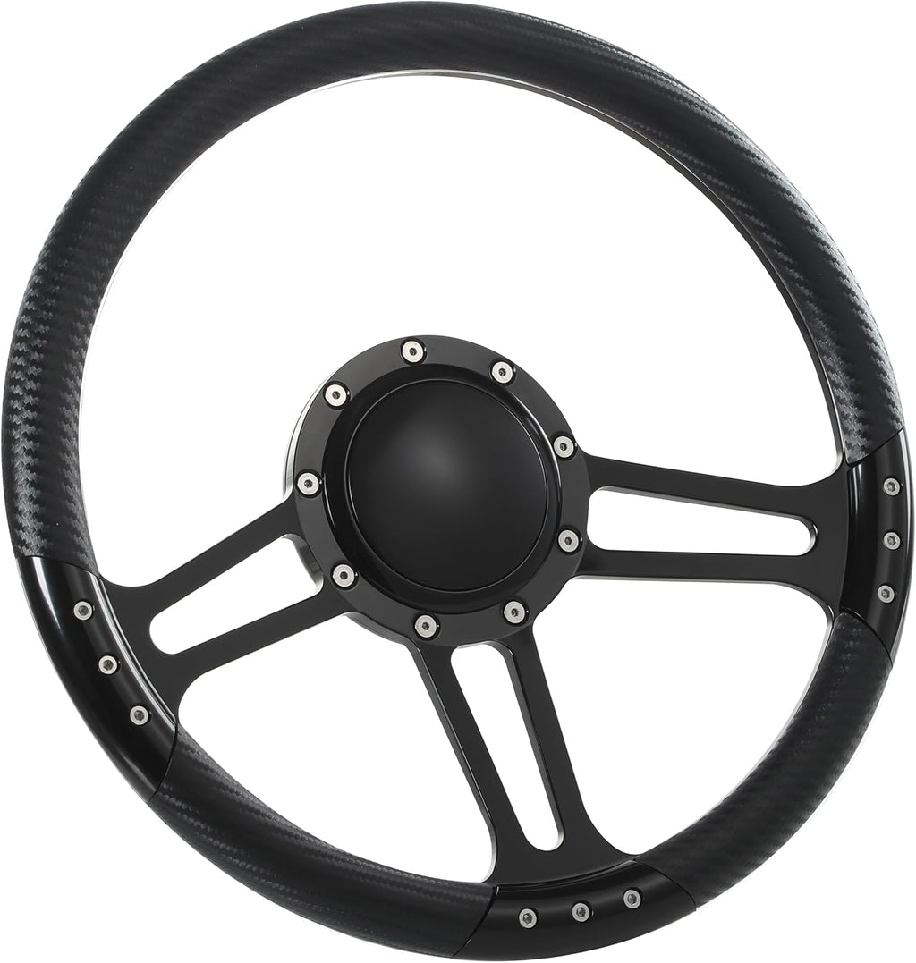 14'' Billet Half Wrap 9 Bolts Steering Wheel with 2'' Dish and Horn Button(Carbon Vinyl)