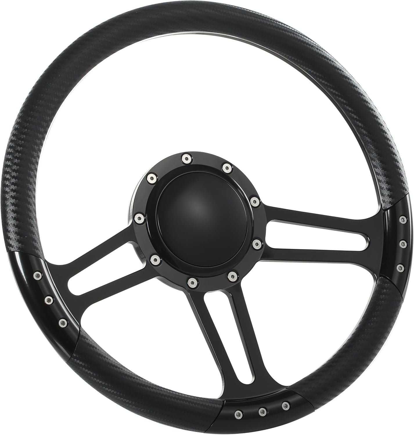 14'' Billet Half Wrap 9 Bolts Steering Wheel with 2'' Dish and Horn Button(Carbon Vinyl)