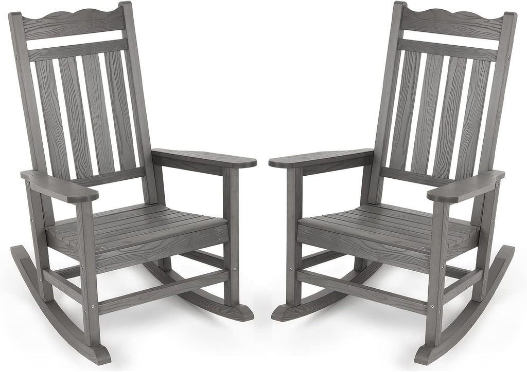Stoog Outdoor & Indoor Rocking Chairs Set of 2, All-Weather Porch Rocker with High Back, 400 lbs Support Front Porch Rocker Chairs, Easy to Maintain, Grey