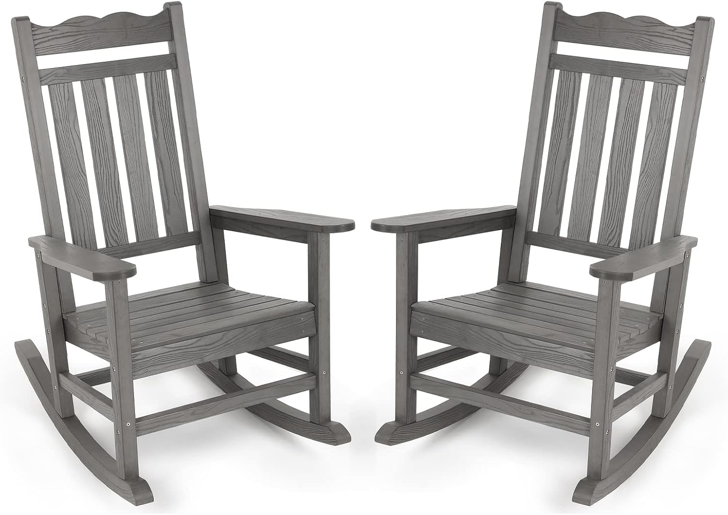 Stoog Outdoor & Indoor Rocking Chairs Set of 2, All-Weather Porch Rocker with High Back, 400 lbs Support Front Porch Rocker Chairs, Easy to Maintain, Grey