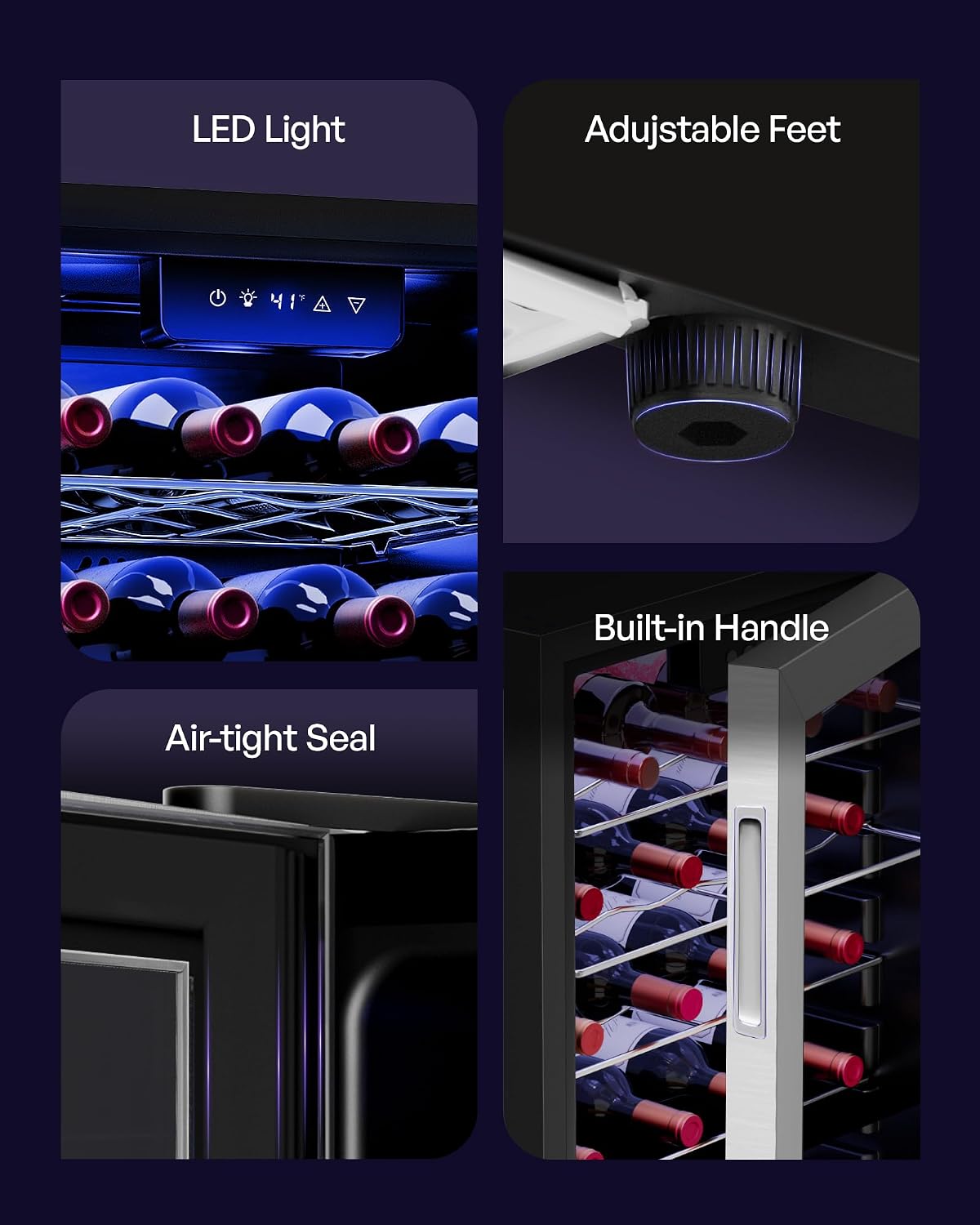 Icyglee 25 Bottle Compressor Wine Cooler Refrigerator, Freestanding Wine Cellar, 41-64°F Adjustable Temperature, Double-layer Glass Door, for Home Bar, Red and White Wine, Silver
