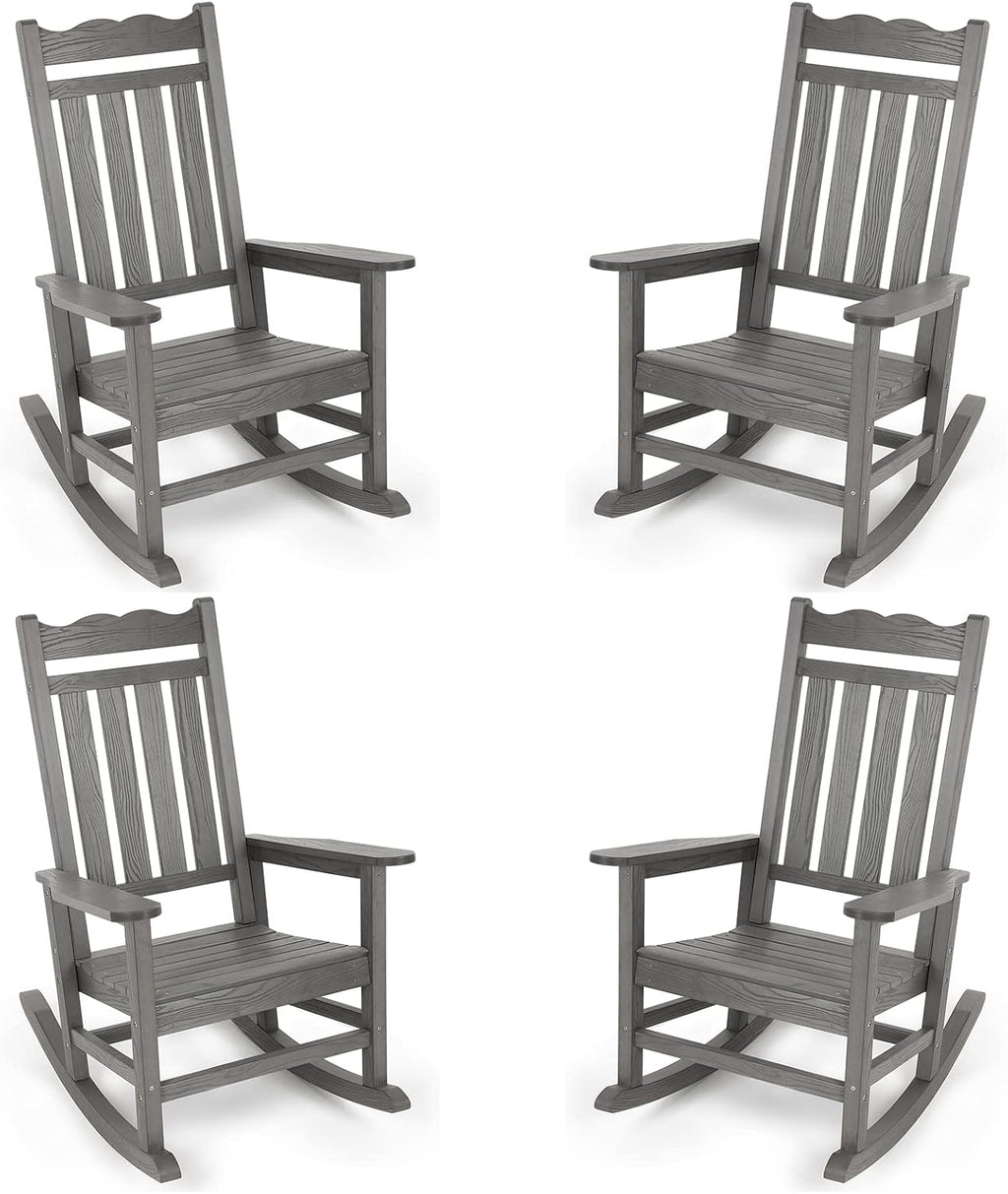 Stoog Patio Rocking Chairs Set of 4, All-Weather HIPS Outdoor Rocking Chair, Rocking Chairs for Outside, Porch, Backyard, Lawn, Garden and Indoor, Grey