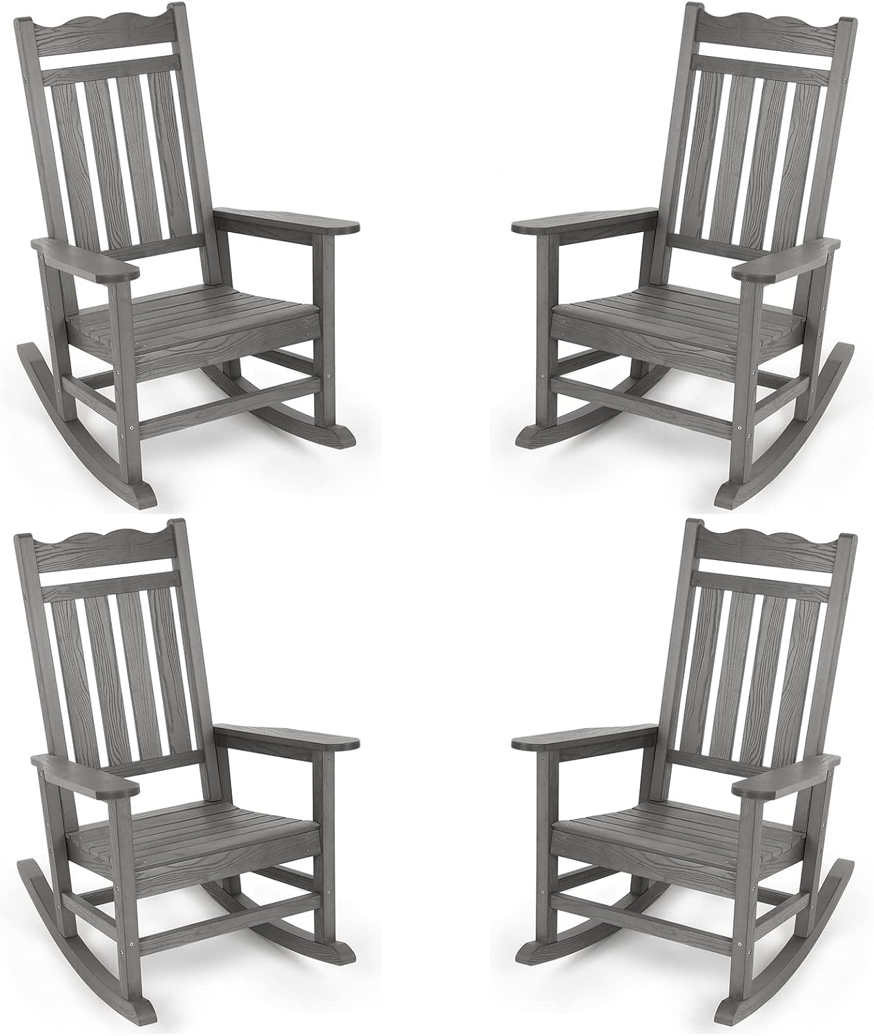 Stoog Patio Rocking Chairs Set of 4, All-Weather HIPS Outdoor Rocking Chair, Rocking Chairs for Outside, Porch, Backyard, Lawn, Garden and Indoor, Grey