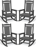 KINGYES Oversized HDPE Patio Rocking Chair Set of 4, Outdoor Rocking Chairs Porch Recliner Rocker for Adults, Grey
