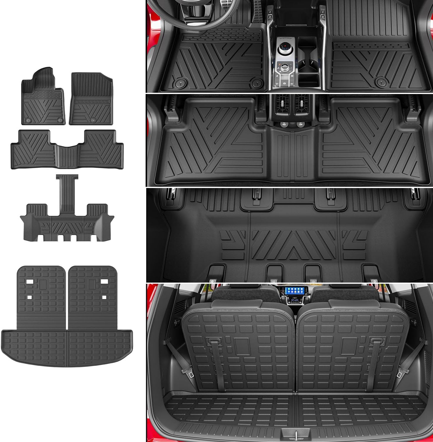 powoq Floor Mats Compatible with 2021-2026 KIA Sorento Cargo Liner Backrest Mats TPE Replacement for 2021 2022 2023 2024 2025 2026 KIA Sorento Accessories (Trunk Mat with Backrest Mats+Floor mats)