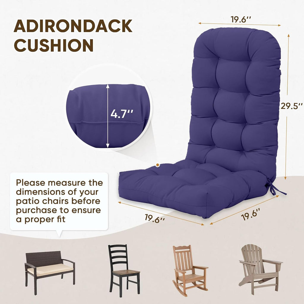 COOS BAY High Back Adirondack Chair Cushions for Outdoor Furniture, 49x20x5 in Water-Resistant Thick Tufted Patio Chair Cushions with Secure Straps, 2 Pack, Navy Blue