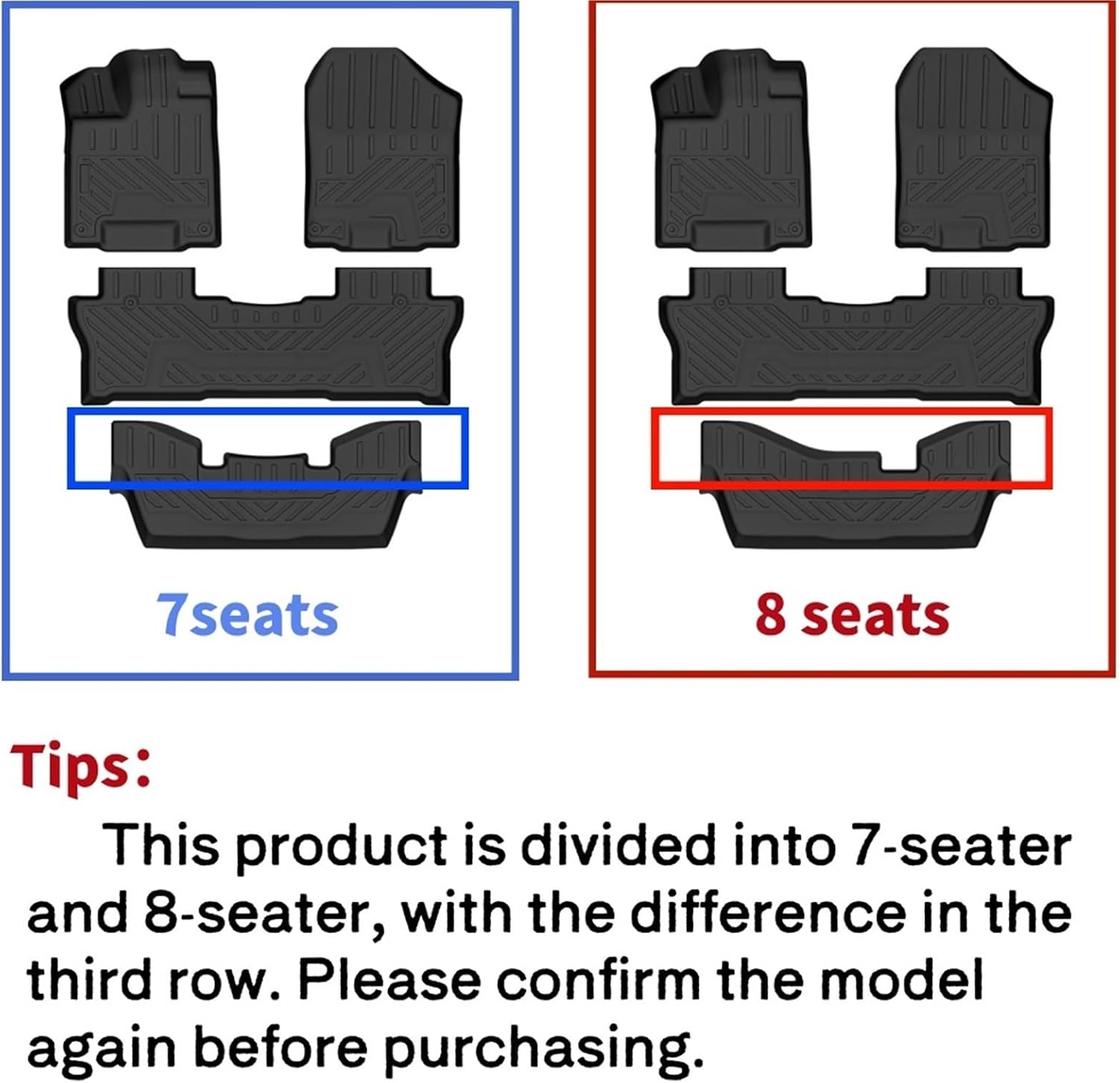 for Honda Pilot 2016-2022 All-Weather TPE Floor Mats with Cargo Liner and Backrest Mat Behind 3rd Row Heavy Duty Set(Red)