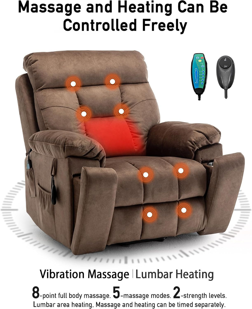 Large Power Lift Chairs Recliners for Elderly with Heated and Massage, Lazy Boy Recliner Chair with 26in Extra Wide Seat, Hidden Cup Holder, Side Pocket