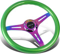 NRG Innovations NRG-ST-015MC-GN Classic Wood Grain Steering Wheel, 350mm 25mm Deep, 3 Neochrome Spokes, Green Pearl/Flake Paint