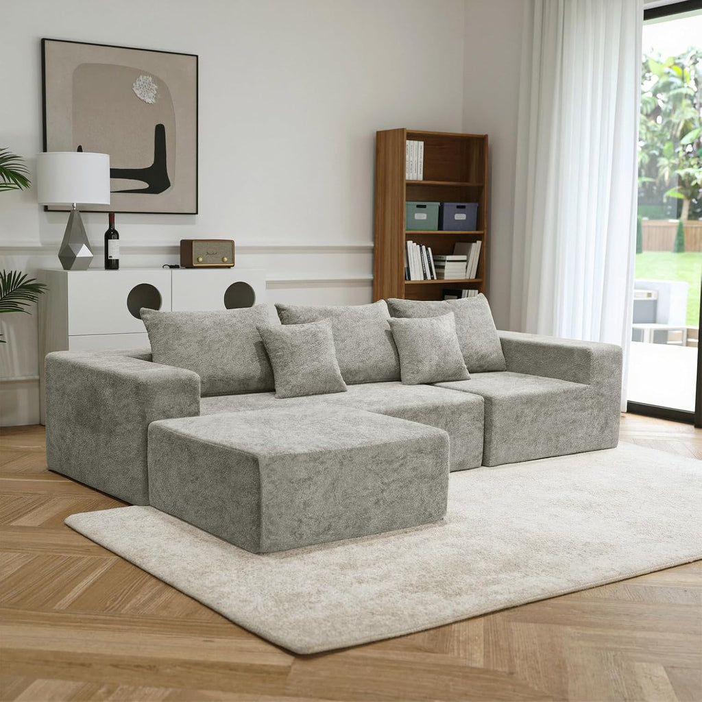 Sytopia 109' L-Shaped Cloud Couch, Modular Sectional Sofa with Deep Seat for Living Room Bedroom, Modern Floor Couch Chenille, Comfy Sleeper Futon Sofa Bed 40D Foam Furniture, Left Facing