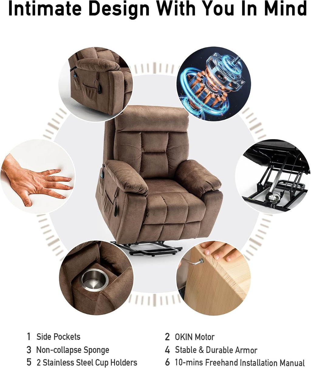 Large Power Lift Chairs Recliners for Elderly with Heated and Massage, Lazy Boy Recliner Chair with 26in Extra Wide Seat, Hidden Cup Holder, Side Pocket