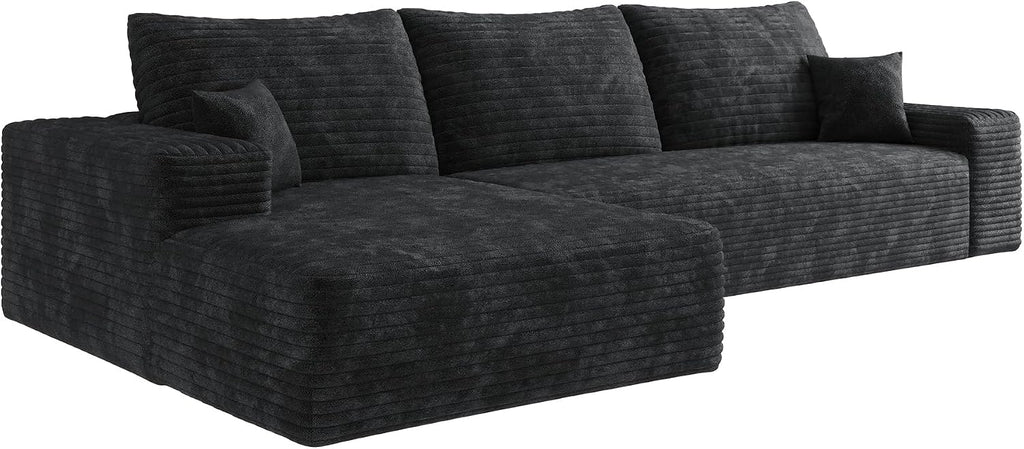 Ball & Cast 107' Cloud Sectional Couch with L-Shape Chaise,Plush Corduroy Boneless Modular Sofa with Deep Seat,Upholstered Couches for Living Room Bedroom,No Assembly Required,Black(Left Facing)