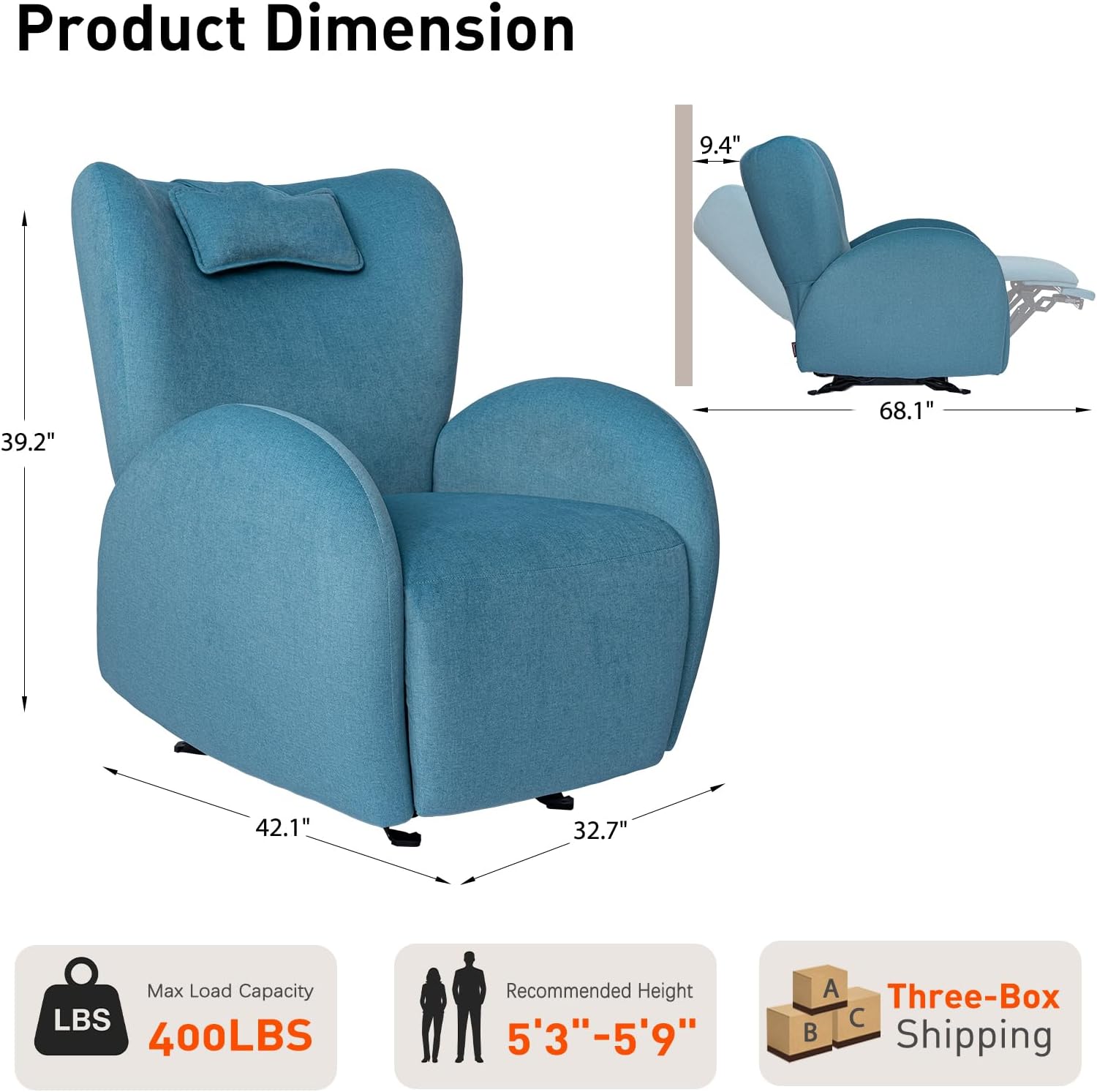 EONIX Stylish Power Glider Rocker Recliner Chair, Dual Motor Independently Controlled Footrest and Backrest, Detachable Headrest, Lazy Boy Recliner Chair for Living Room, SXXY010041, Teal Blue