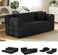 79'' Convertible Sofa Bed, 6 in 1 Folding Floor Futon Couch Sleeper with Fixed Frame, Corduroy Modular Sofa Bed with Removable Armrests & Pillows, No Assembly for Living Room Bedroom (Black)