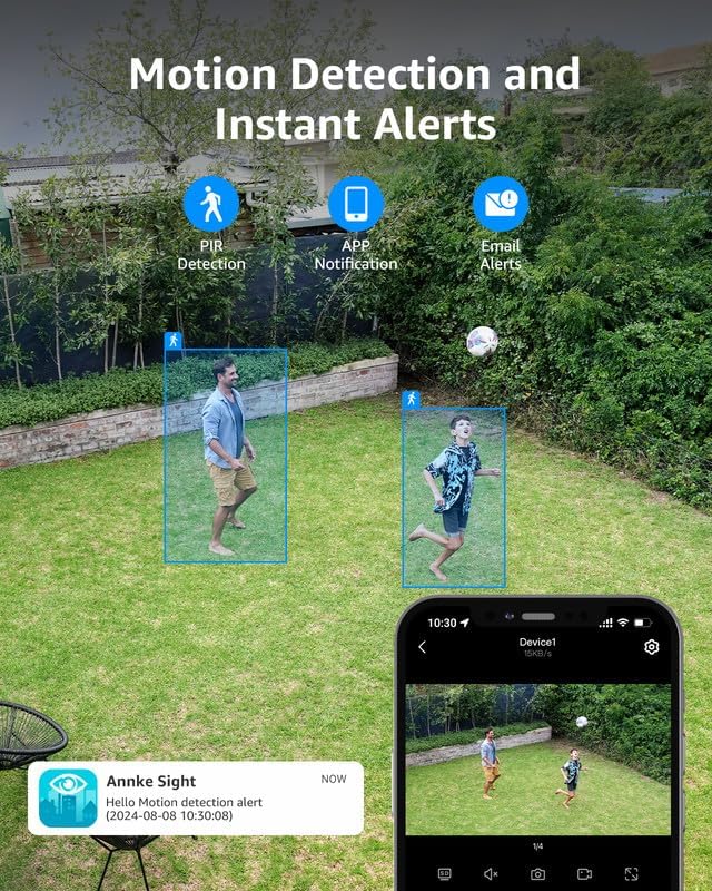 ANNKE 6Pack 4MP Solar Security Cameras Wireless Outdoor, 360° Pan & Tilt WiFi Security Camera with Color Night Vision, Easy to Install, PIR Alarm, 2-Way Audio Up to 256G Storage, Alexa Supported