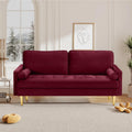 67' Modern Velvet Loveseat Sofa Couch, Mid-Century Tufted Upholstered Small Love Seat Couch with 2 Pillows & 4 Golden Legs, 2-Seats Couches for Compact Space, Living Room, Apartment (Burgundy)