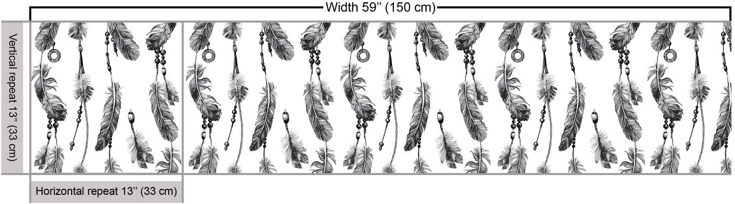 Ambesonne Tribal Fabric by The Yard, Bohemian Feathers and Beads on Thread Graphic Pattern Art, Decorative Fabric for Upholstery and Home Accents, 10 Yards, Grey Charcoal