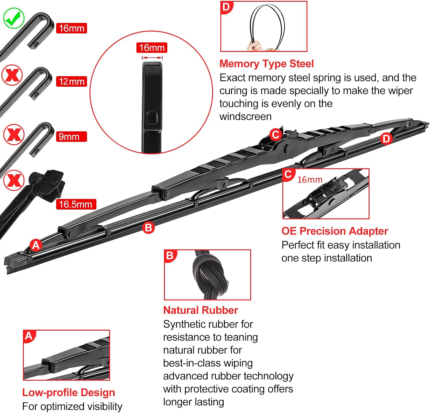 40 Inch Wiper Blade RV Pair or Motorhome rv windshield wipers 40 inch 16mm J Hook with 1 Pcs Car wash towel 40'/40'(Set of 2）