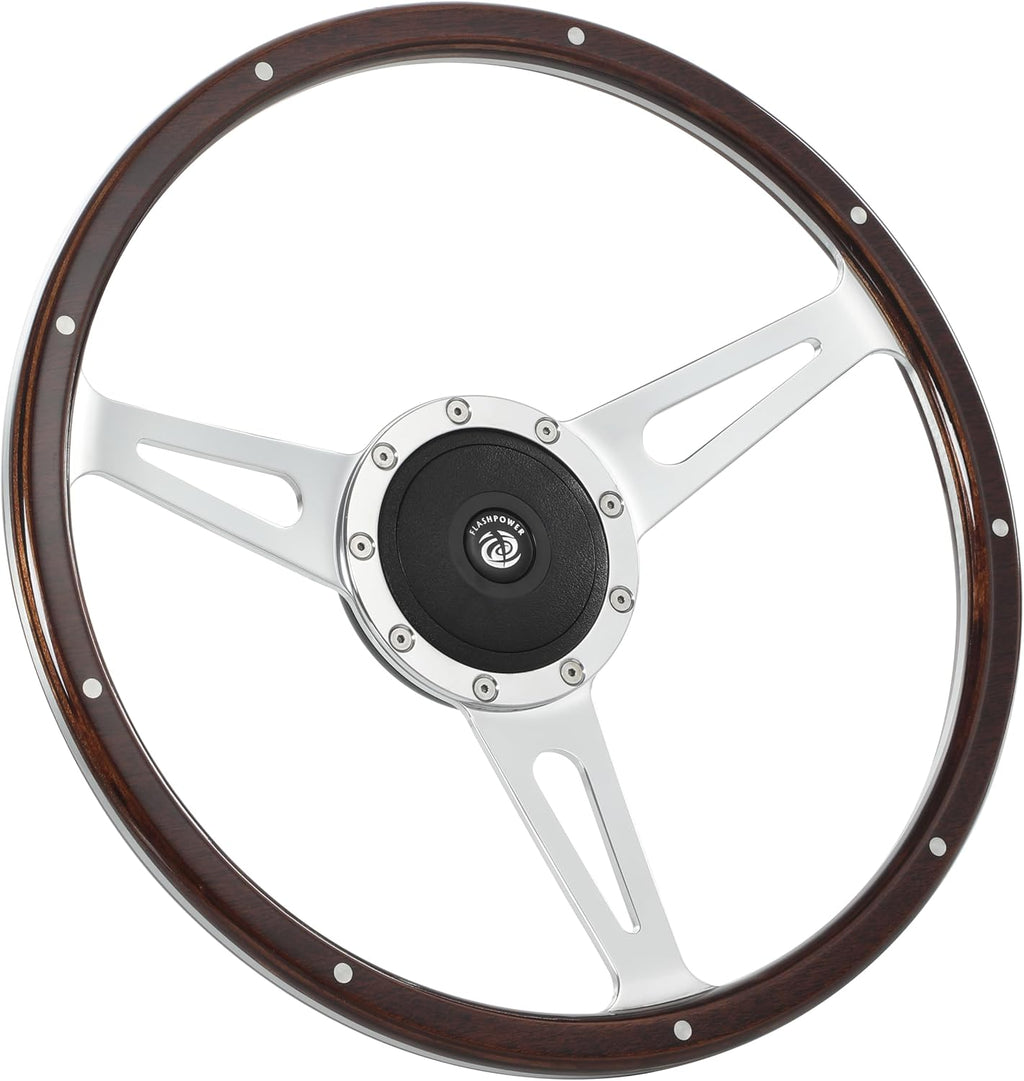 15'' Classic Riveted wooden steering wheel with 9 bolt and Horn Button