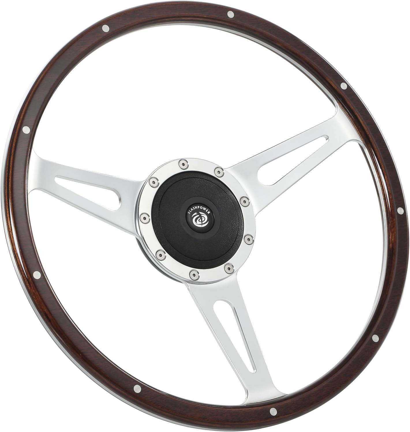 15'' Classic Riveted wooden steering wheel with 9 bolt and Horn Button