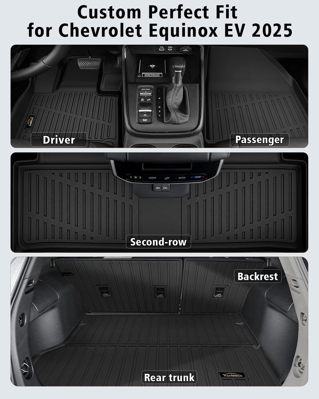 Floor Mats Custom Fit for Chevy Equinox EV 2025 Trunk Mat with Backrest Mat All Weather TPE Rubber Cargo Liner Anti-Slip Full Set for Equinox Accessories (Trunk Mat+Backrest Mats+Floor Mats)