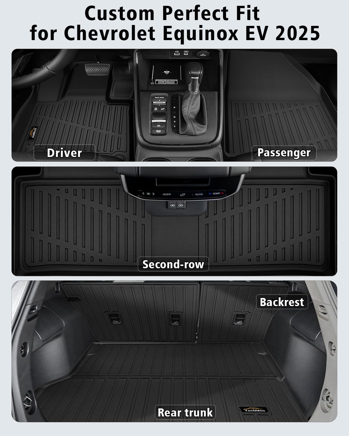 Floor Mats Custom Fit for Chevy Equinox EV 2025 Trunk Mat with Backrest Mat All Weather TPE Rubber Cargo Liner Anti-Slip Full Set for Equinox Accessories (Trunk Mat+Backrest Mats+Floor Mats)