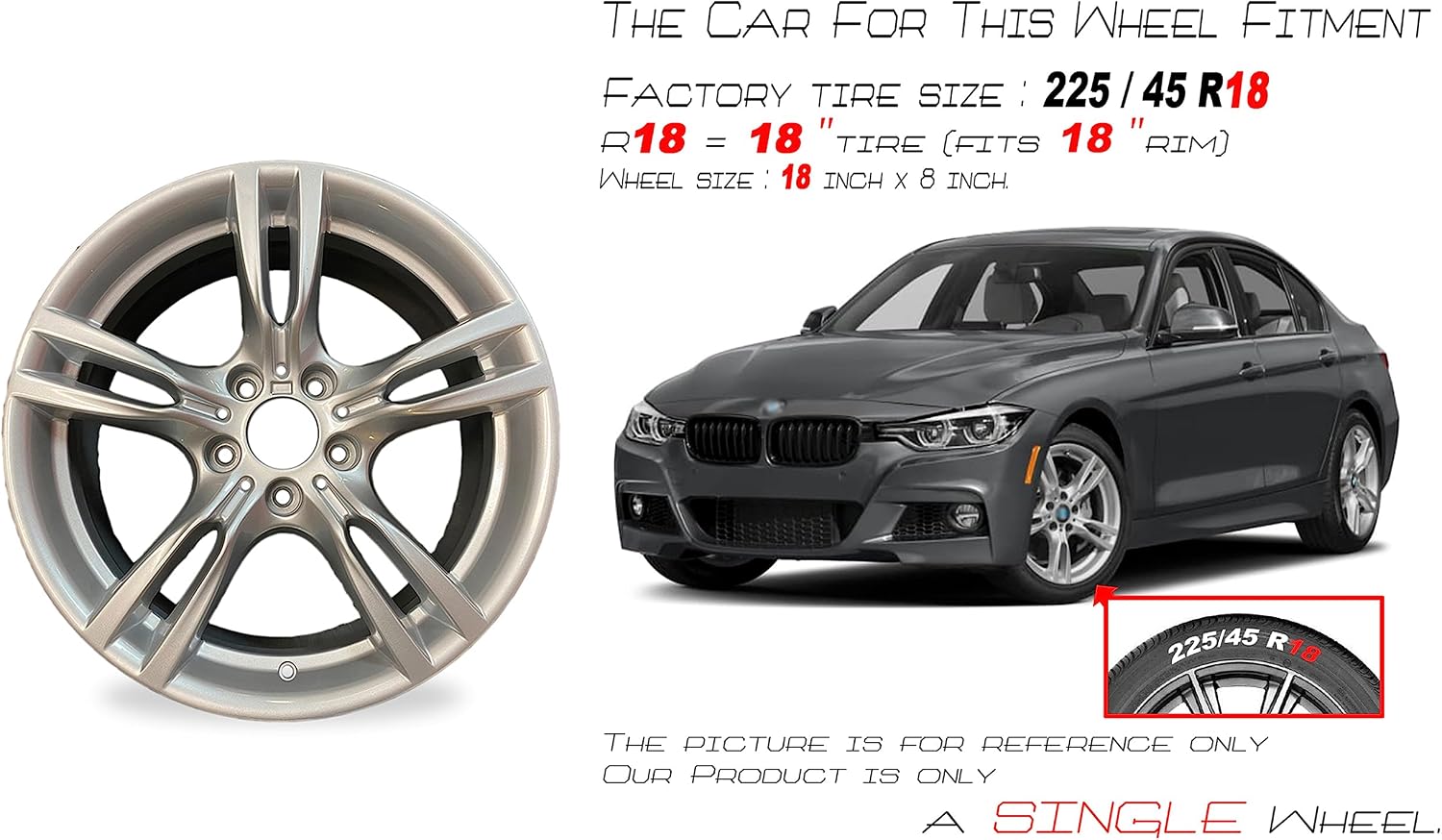 18' New Single Silver FRONT Wheel for BMW 3 & 4 SERIES ACTIVEHYBRID 2012-2020 OEM Design Alloy Rim