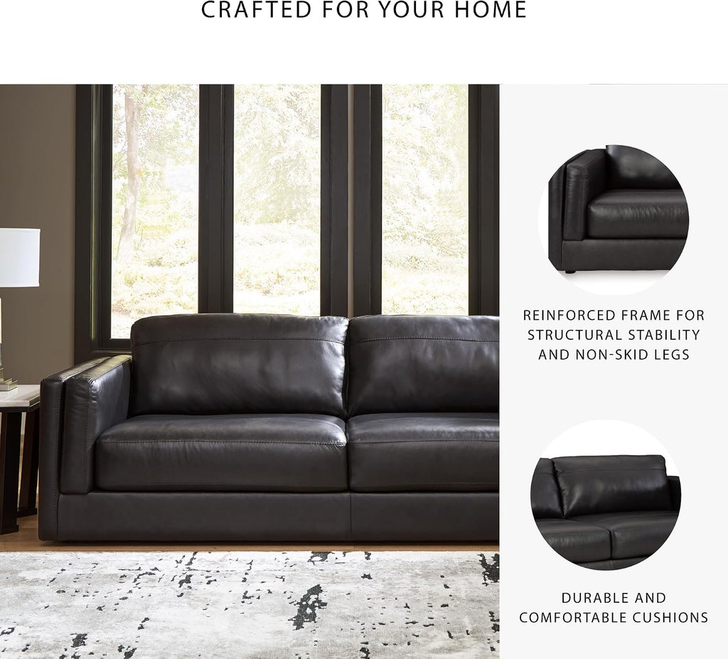 Signature Design by Ashley Amiata Modern Leather Match Sofa with Non-skid Legs, Black