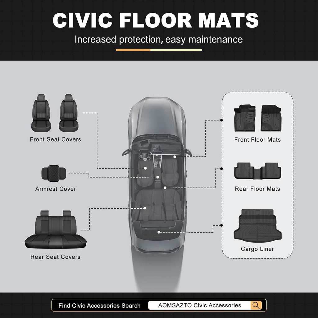 Floor Mats & Cargo Liner Fit for 2022-2026 Honda Civic Hatchback Sport/EX-L/LX - Original All Weather TPE Floor Liners Trunk Mat Civic Hatchback Accessories Cargo Tray (Not for Hybrid/Sport Touring)