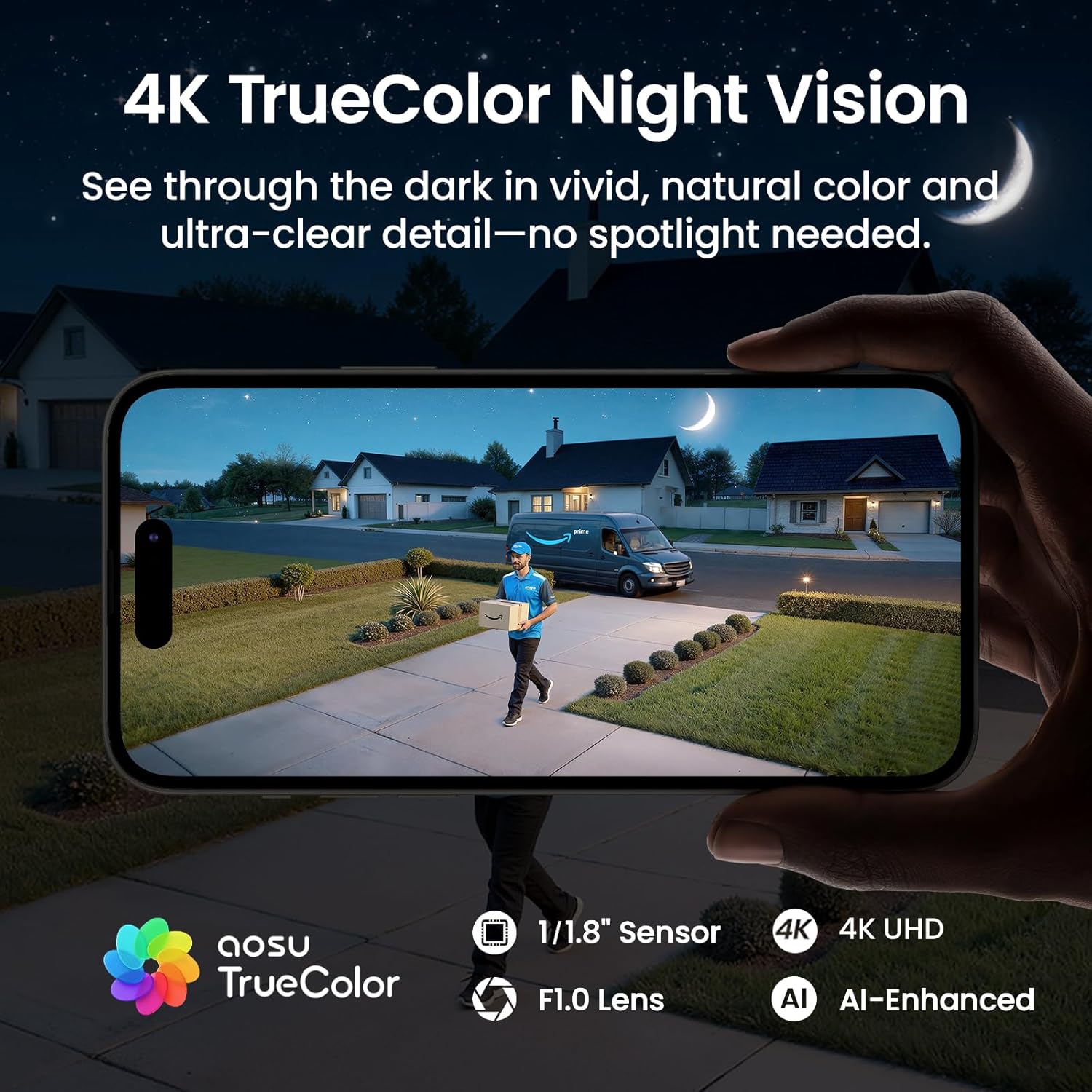 aosu T2 Ultra 4K Security Cameras Wireless Outdoor, TrueColor Night Vision, AI Triple Detection, 360° Auto Tracking, Solar Powered WiFi Camera for Home Security, 1Pack