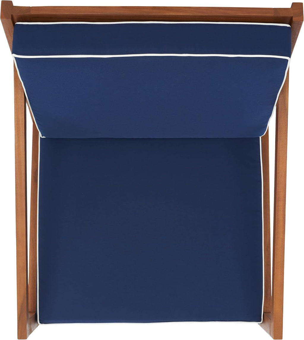 SAFAVIEH Outdoor Collection Vernon Natural/Navy Cushion with White Piping Rocking Chair