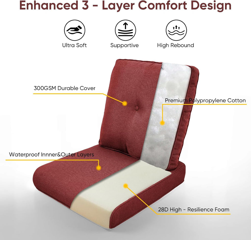 Outdoor Wicker Chair Cushions 2 Packs - Outside High Back Thick Water-Resistant Cushion 22x24 with Zipper Cover for Patio Glider Rocking Chairs Loveseat Couch – Red/Buckle
