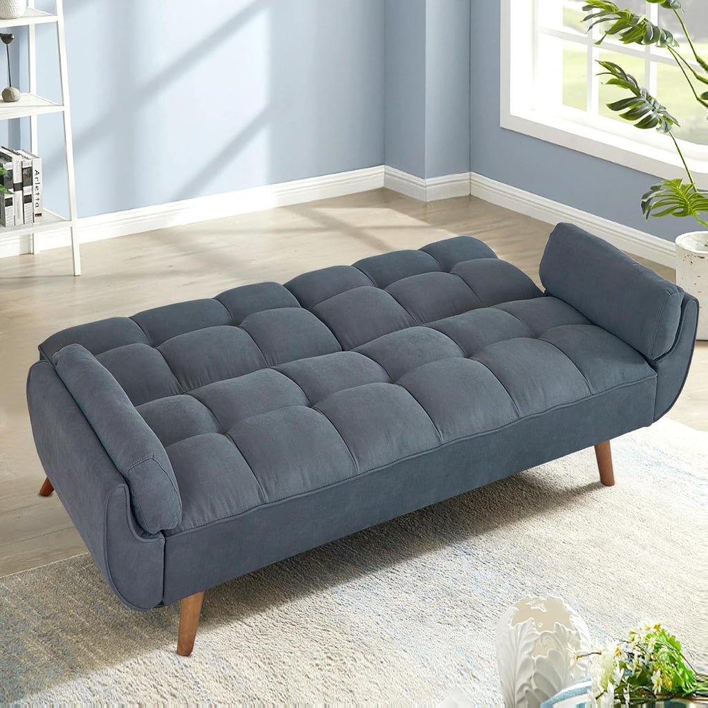 Convertible Futon Sofa Bed, Sleeper Sofa Bed with Adjustable Backrests, Linen Loveseat Sofa Small Couches for Small Spaces, Living Room, Bedroom (Dark Gray)