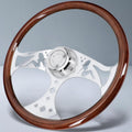 Sorghum 18' Solid Wood Steering Wheel - 3 Spokes Aluminum Chrome Classic Steering Wheel with Horn Button for Trucks Compatible with Mack Kenworth Peterbilt Volvo Freightliner-Girl Pattern