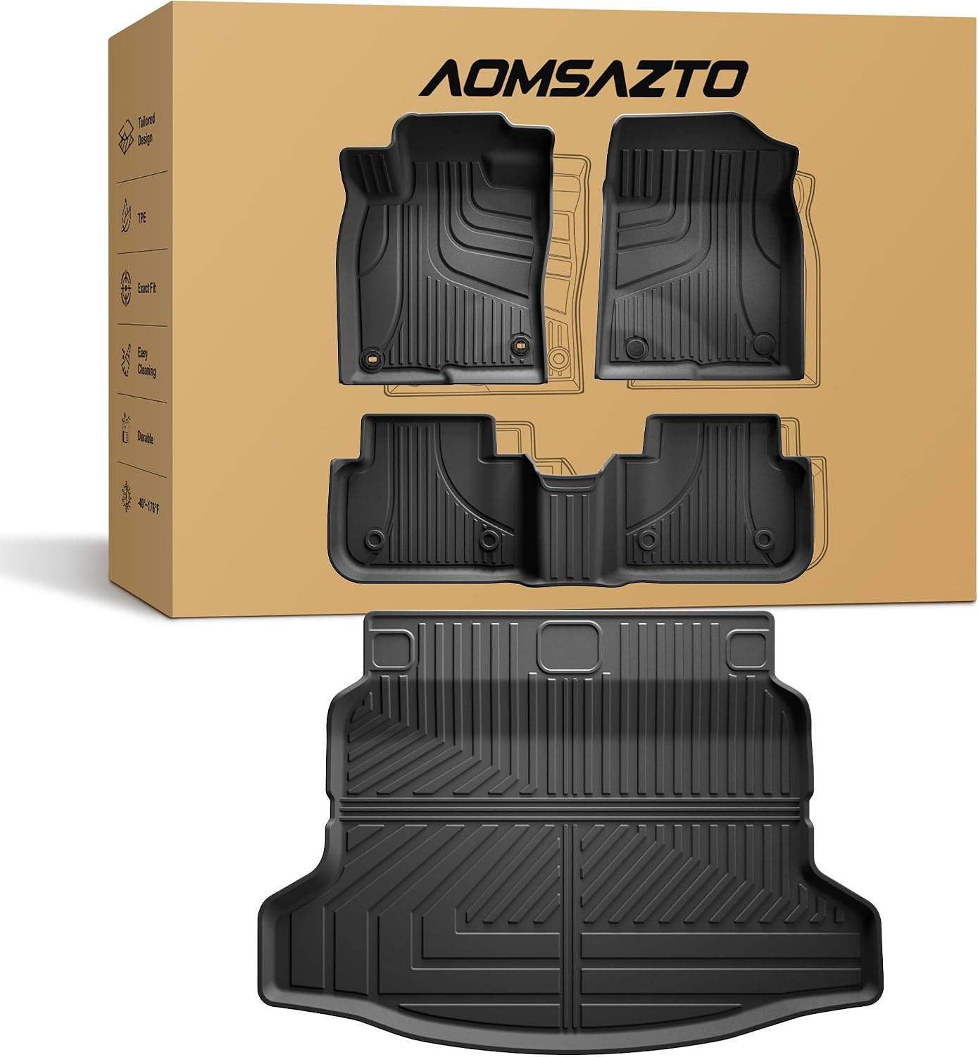 Floor Mats & Cargo Liner Fit for 2022-2026 Honda Civic Hatchback Sport/EX-L/LX - Original All Weather TPE Floor Liners Trunk Mat Civic Hatchback Accessories Cargo Tray (Not for Hybrid/Sport Touring)