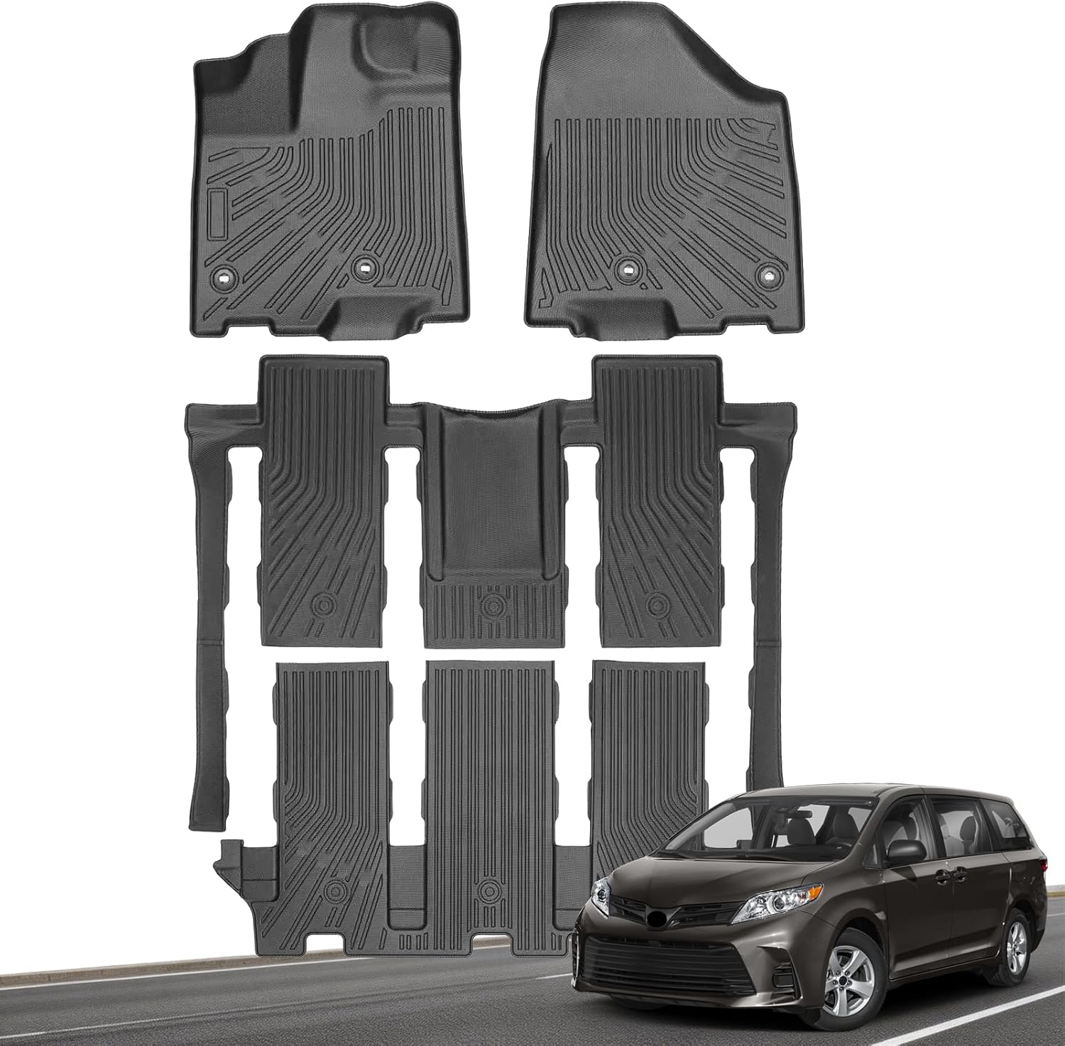 Floor Mats for Toyota Sienna 2013-2020, All Weather TPE Floor Liners Custom Fit Sienna Heavy Duty Car Accessories mat Set, Front & 2nd Row & 3rd Mat Odorless Anti Slip