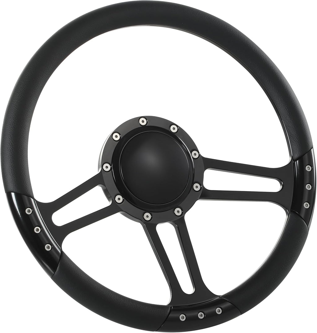 14'' Billet Half Wrap 9 Bolts Steering Wheel with 2'' Dish and Horn Button(Black)