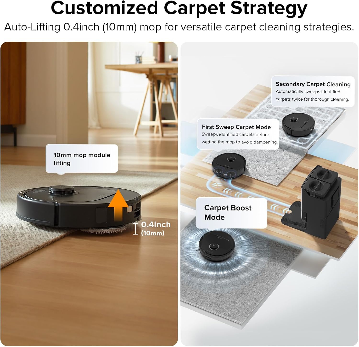 roborock Qrevo Plus Robot Vacuum and Mop with FlexiArm Design Edge Mopping, Self-Emptying, 10 mm Liftable Mops, Auto Mop Washing & Drying, Reactive Tech Obstacle Avoidance, 7,000 Pa Suction, Black