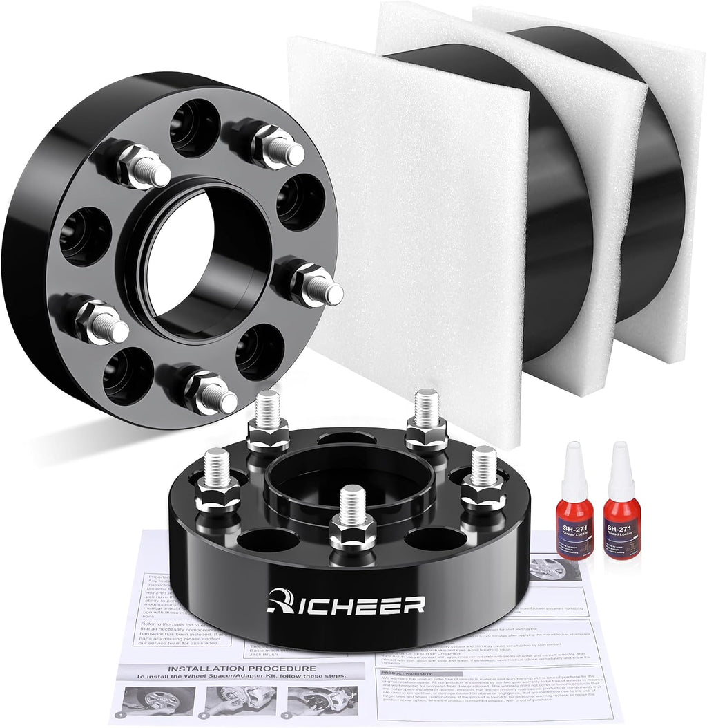 Richeer 1.5 inch 5x5 Hubcentric Wheel Spacers for 2018-2024 Wrangler JL, 2011-2024 Grand Cherokee WK2 WL, 2011-2023 Durango, 5x127mm Forged Wheel Spacer with 14x1.5 Studs & 71.5mm bore
