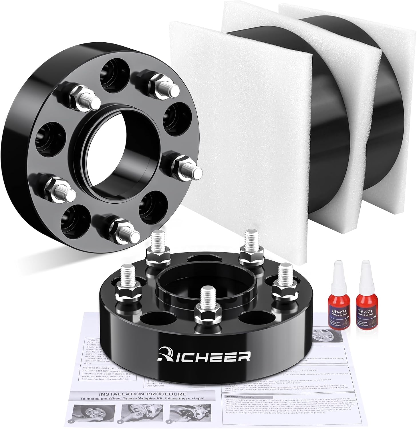 Richeer 1.5 inch 5x5 Hubcentric Wheel Spacers for 2018-2024 Wrangler JL, 2011-2024 Grand Cherokee WK2 WL, 2011-2023 Durango, 5x127mm Forged Wheel Spacer with 14x1.5 Studs & 71.5mm bore
