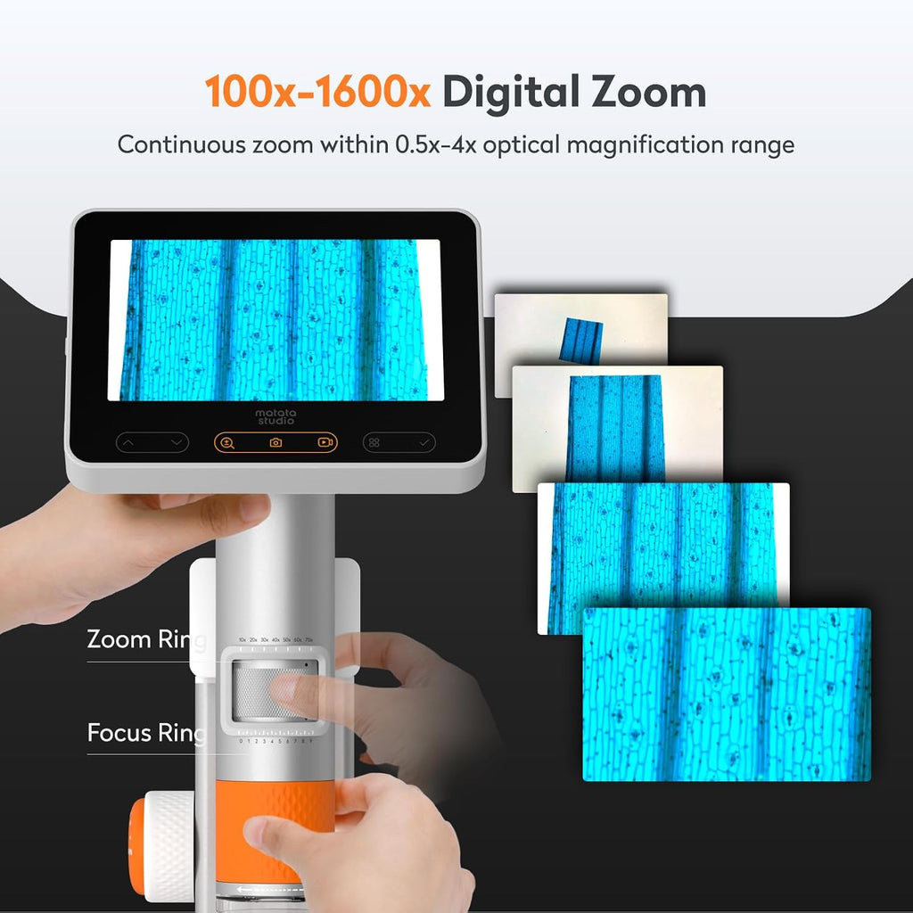 MX2-AS Microscope for Kids, 2-in-1 Handheld Miniscope, 1600X Digital Microscope with 4.3-inch 1080P Screen, Educational Kids Microscopes Kit for Boys Girls