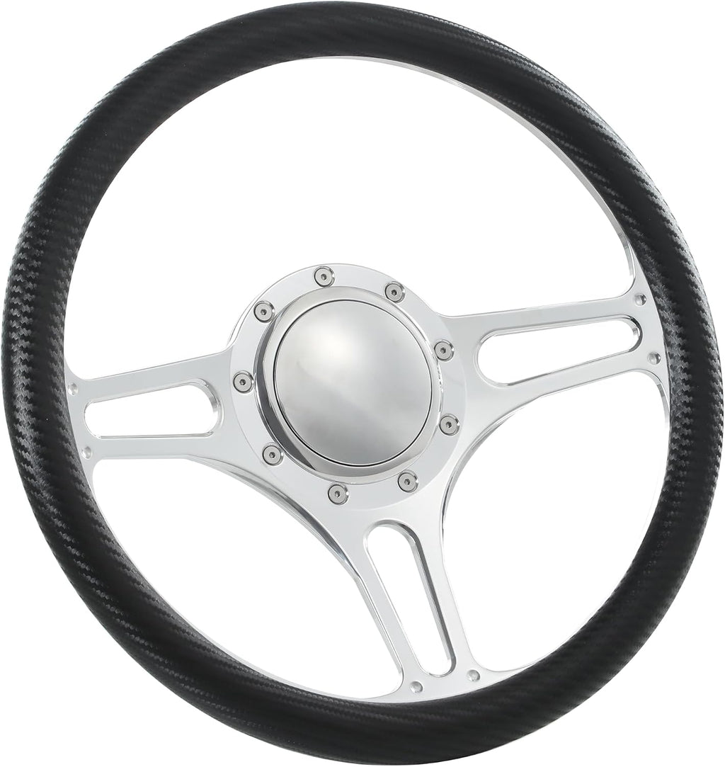 14'' Billet Half Wrap 9 Bolts Steering Wheel with 2'' Dish and Horn Button (Carbon Vinyl)