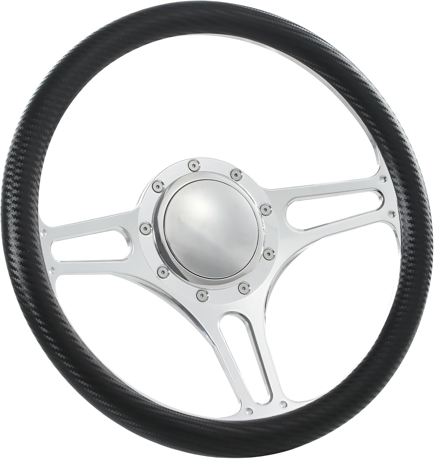 14'' Billet Half Wrap 9 Bolts Steering Wheel with 2'' Dish and Horn Button (Carbon Vinyl)