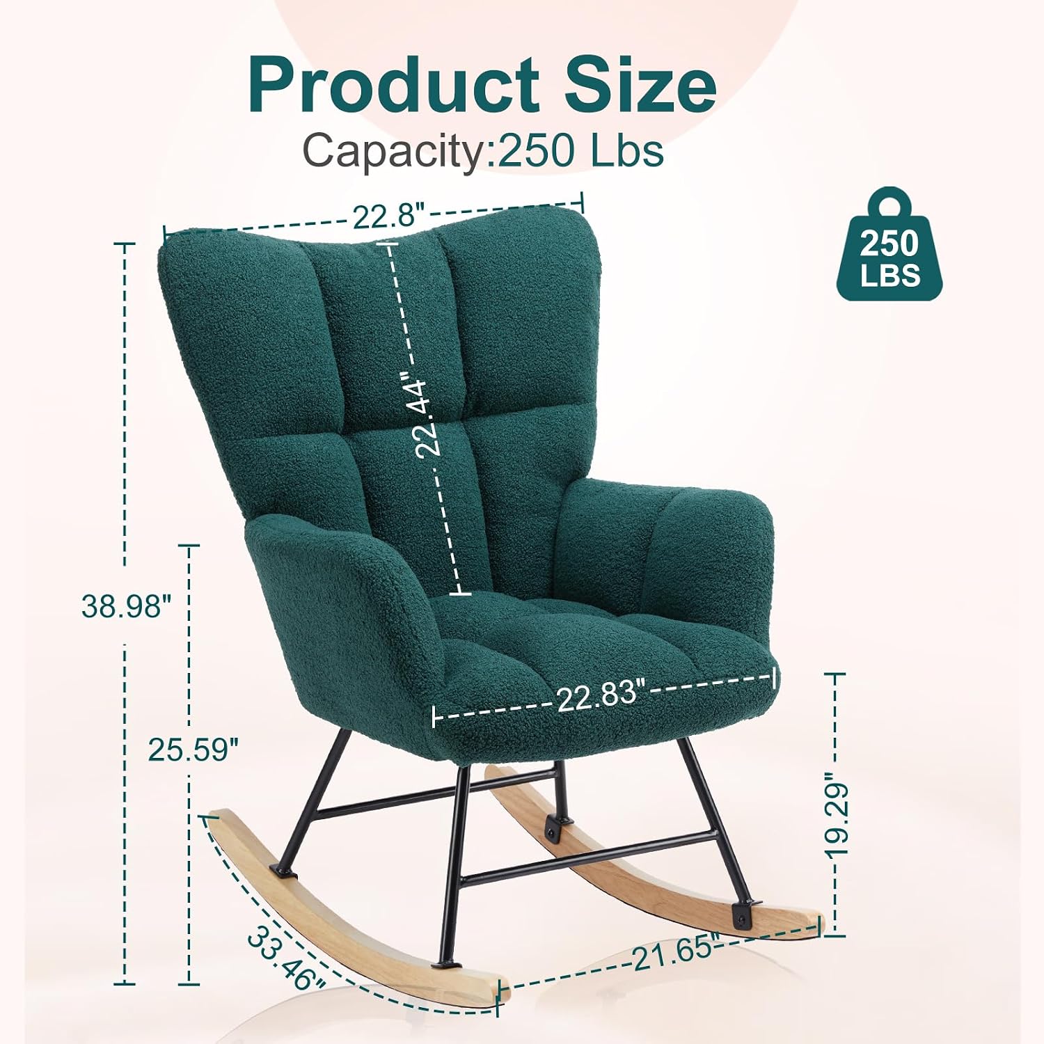 Rocking Chair Nursery, Teddy Upholstered Glider Rocker with High Backrest, Reading Chair Modern Rocking Accent Chairs Glider Recliner for Living Room, Nursery, Bedroom (Green)