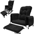 5 PCS Glider Rocker Replacement Cushions with Storage Side Pocket, Luxuriy Chenille Fabric Foam & Microfiber Filling, Thickened & Supportive Rocking Chair Cushion Set, Black