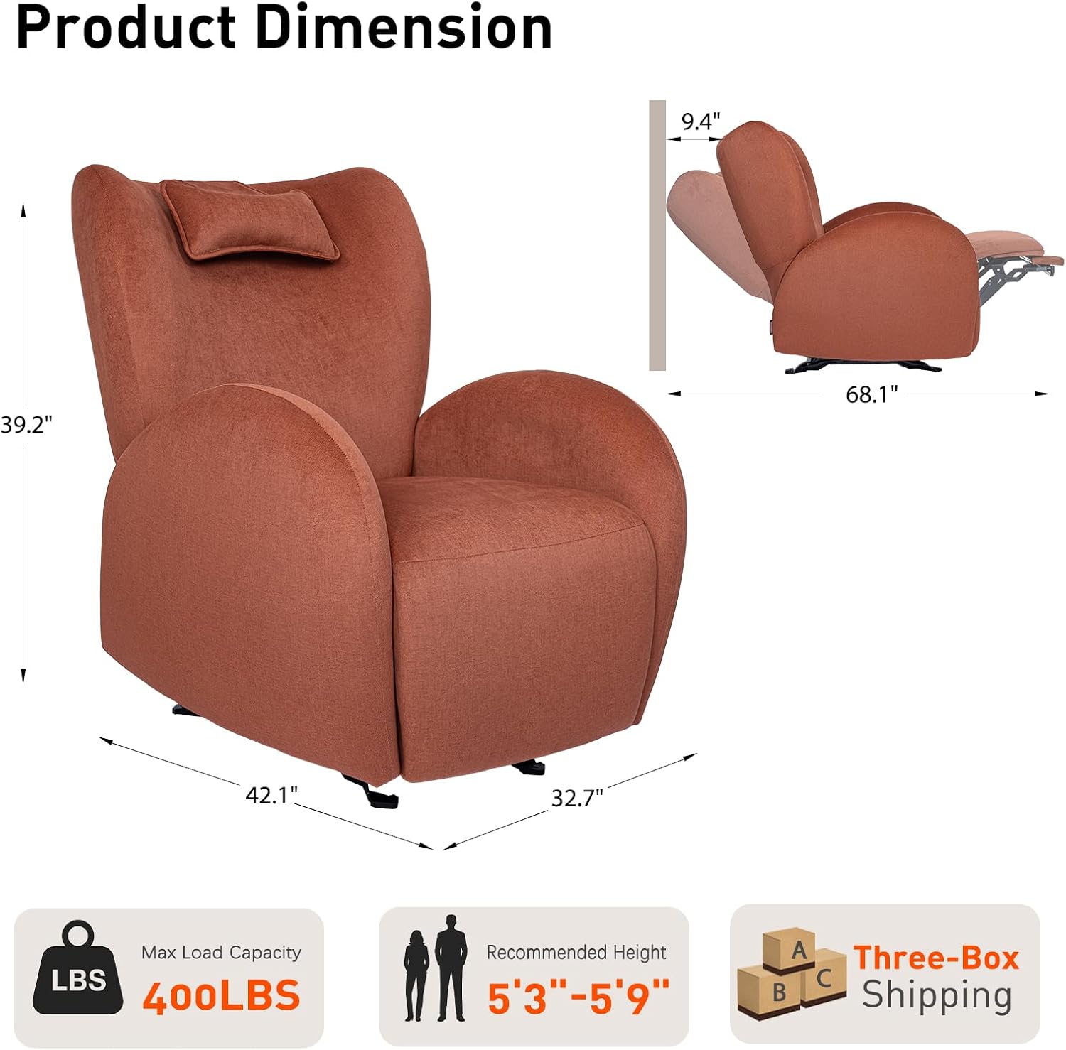 EONIX Stylish Power Glider Rocker Recliner Chair, Dual Motor Independently Controlled Footrest and Backrest, Detachable Headrest, Lazy Boy Recliner Chair for Living Room, SXXY010, Brick Red