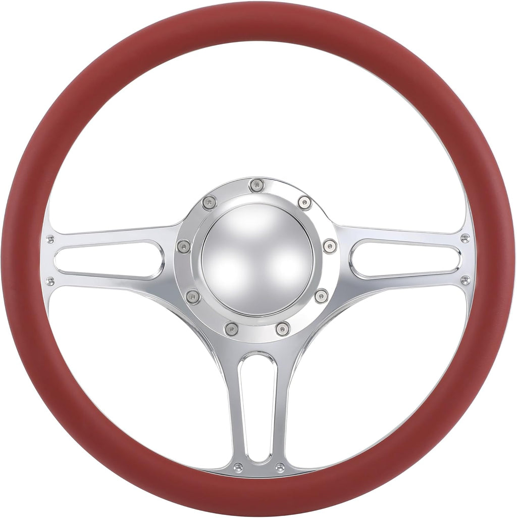 14'' Billet Half Wrap 9 Bolts Steering Wheel with 2'' Dish and Horn Button (Burgundy)