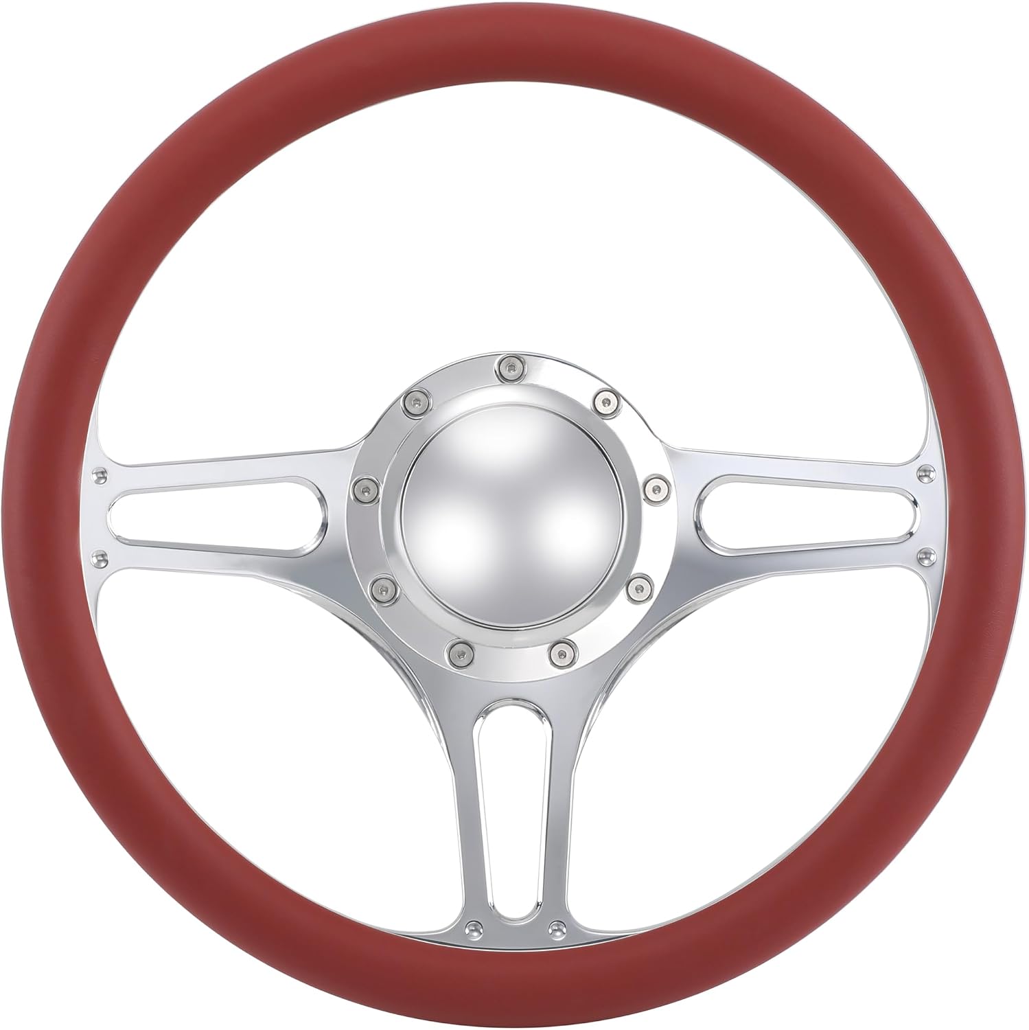 14'' Billet Half Wrap 9 Bolts Steering Wheel with 2'' Dish and Horn Button (Burgundy)