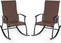 Tangkula Patio Rocking Chairs Set of 2, Outdoor Rocking Chair with Smooth & Safe Rocking Motion, Ergonomic Backrest, Breathable Fabric, All-Weather Outdoor Rocker for Backyard, Poolside (1, Brown)